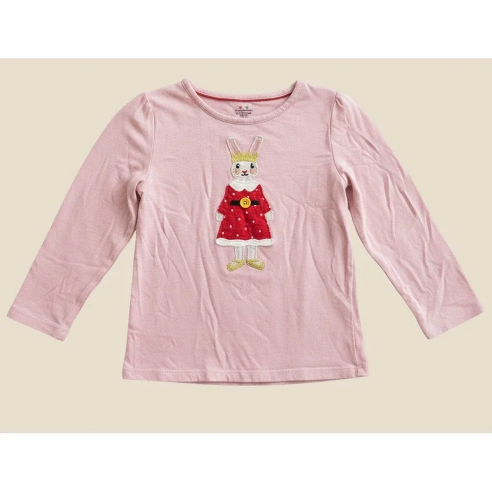 Mini Boden Girls Pink Bunny Applique Long Sleeve Graphic Tee Shirt 6-7Y
